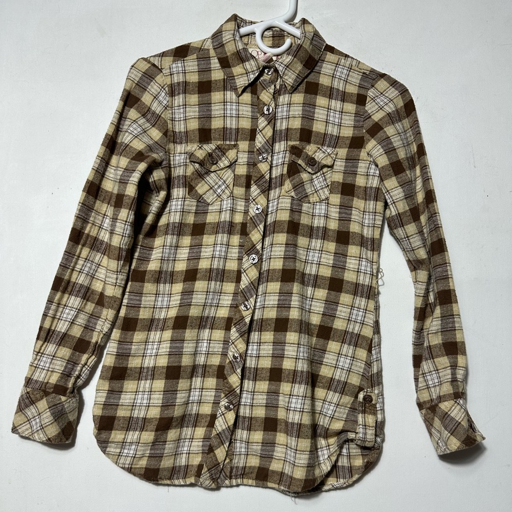 OP Y2K ocean Pacific flannel Brown and Cream Plaid Shirt